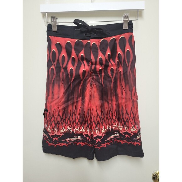 Vintage Gecko Hawaii Red, Yellow, and Black Flame Swim Trunks with Side Pocket - Picture 1 of 7